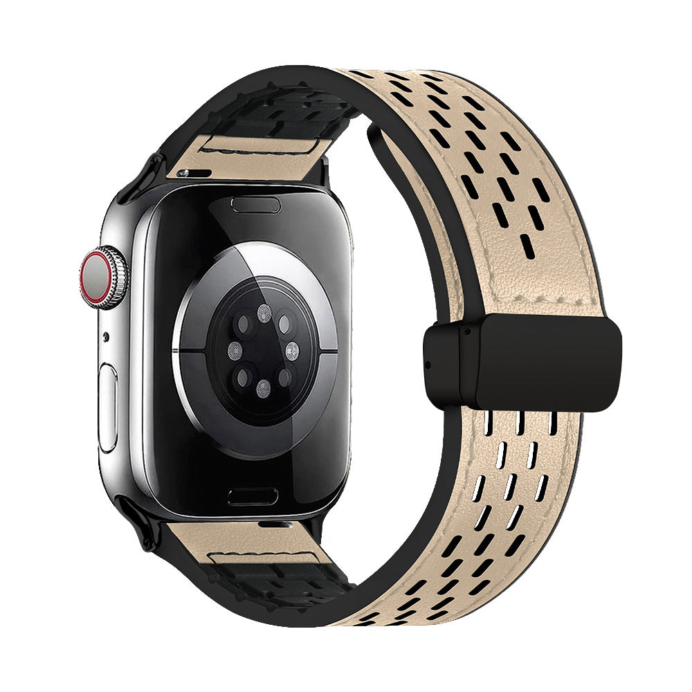 Breathable Magnetic Band for Apple Watch – Leather Outer, Silicone Inner