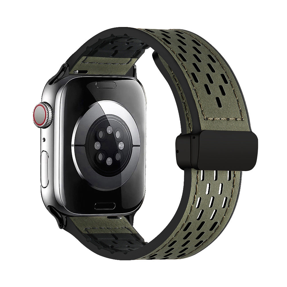 Breathable Magnetic Band for Apple Watch – Leather Outer, Silicone Inner