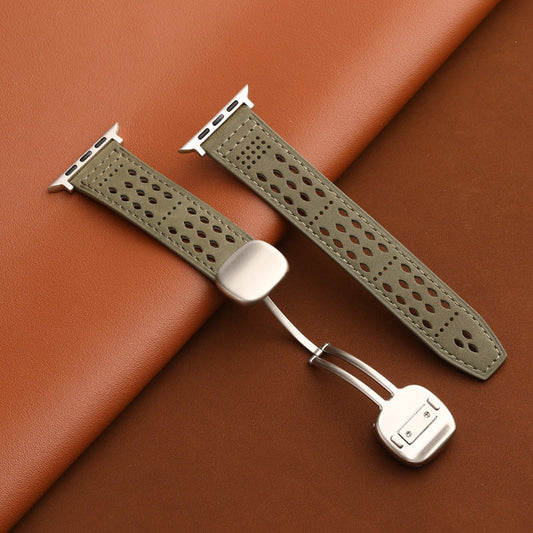 Leather Band for Apple Watch with Magnetic Clasp and Breathable Design
