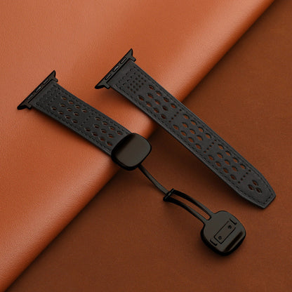 Leather Band for Apple Watch with Magnetic Clasp and Breathable Design