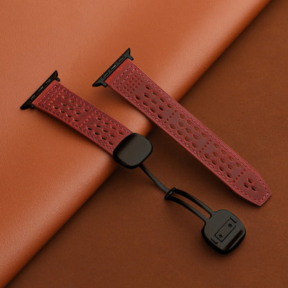 Leather Band for Apple Watch with Magnetic Clasp and Breathable Design