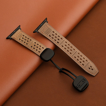 Leather Band for Apple Watch with Magnetic Clasp and Breathable Design