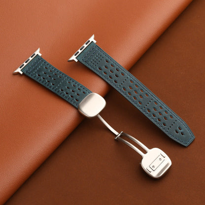 Leather Band for Apple Watch with Magnetic Clasp and Breathable Design