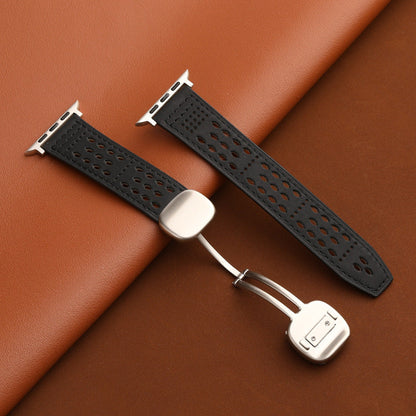 Leather Band for Apple Watch with Magnetic Clasp and Breathable Design