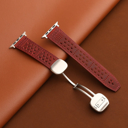Leather Band for Apple Watch with Magnetic Clasp and Breathable Design