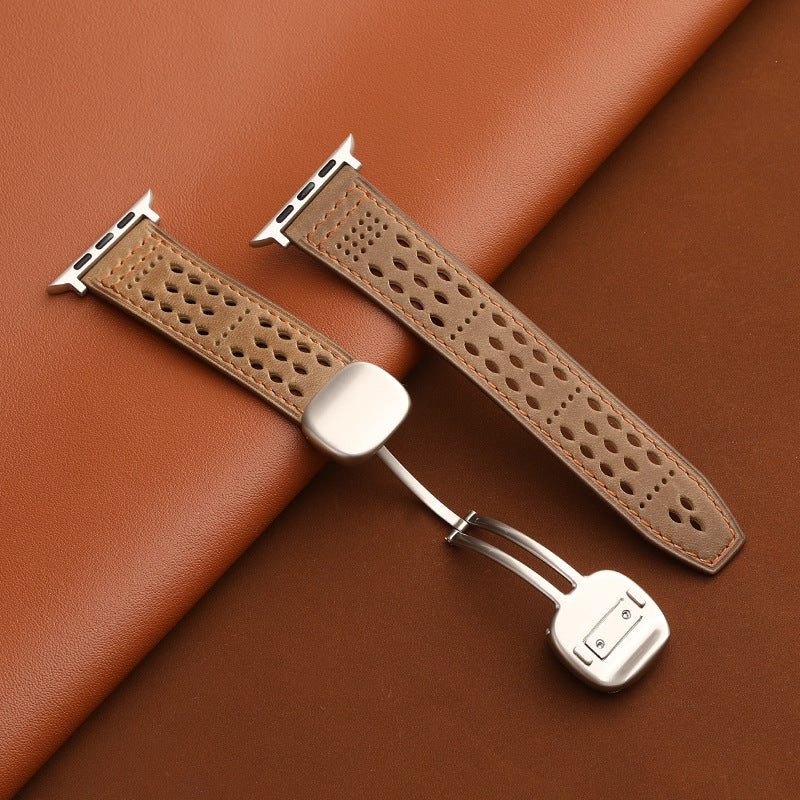 Leather Band for Apple Watch with Magnetic Clasp and Breathable Design