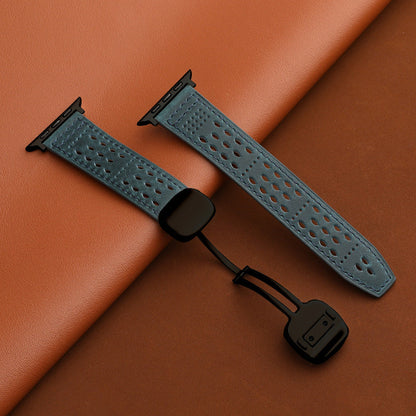 Leather Band for Apple Watch with Magnetic Clasp and Breathable Design