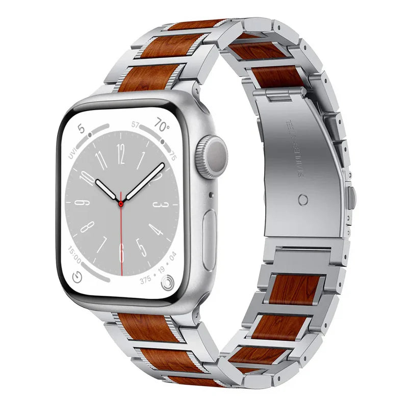 Forlipo Redwood Classic Metal & Sandalwood Band for Apple Watch