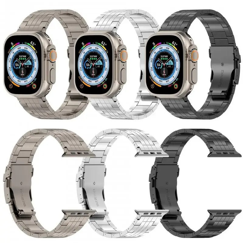 Titanium Metal Link Band for Apple Watch with Butterfly Clasp